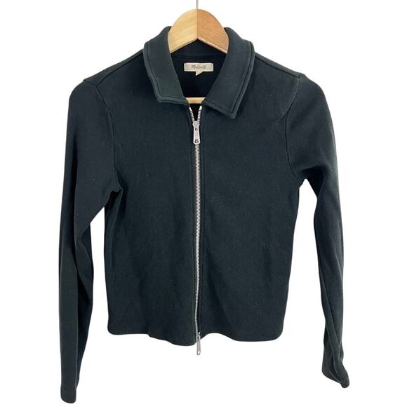 Madewell Ribbed Zip Front Tee Black Women Size Small - Picture 1 of 10